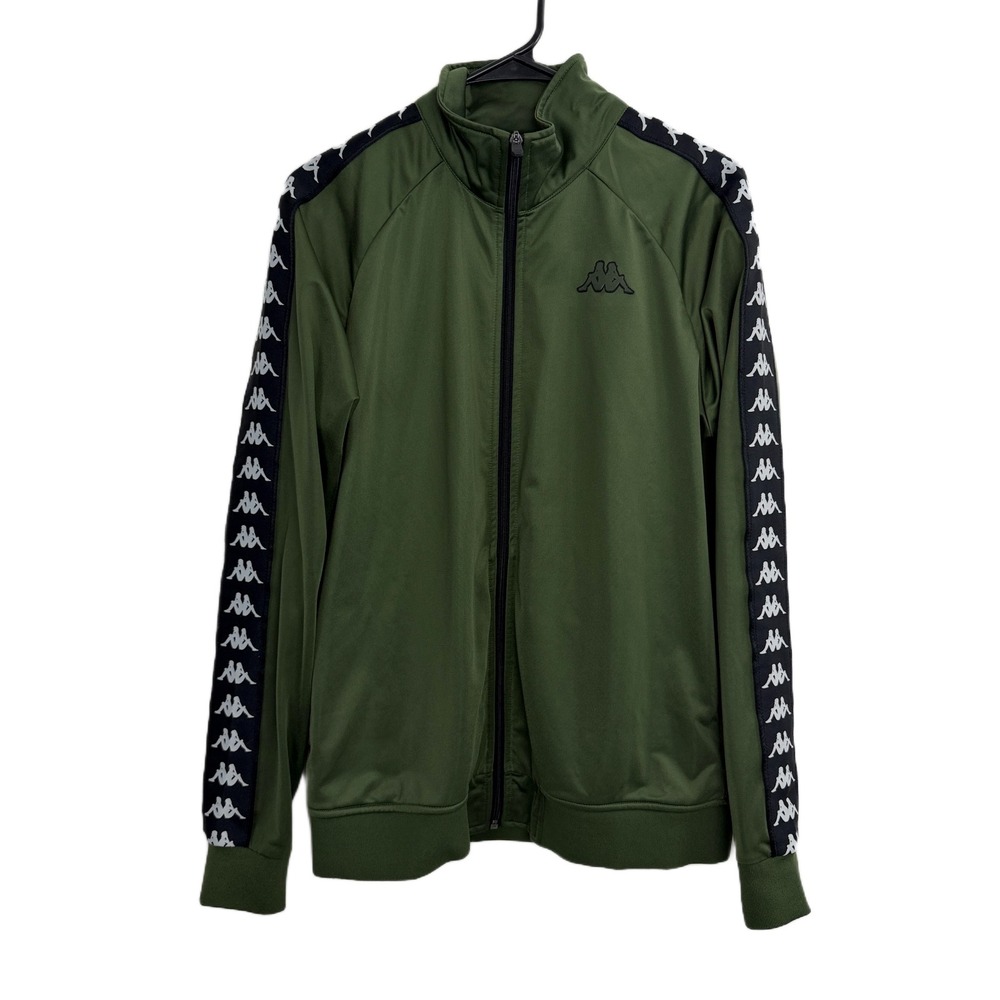 Kappa Track Jacket Mens Large Green Full Zip Outdoors Logo Stripe Sleeve